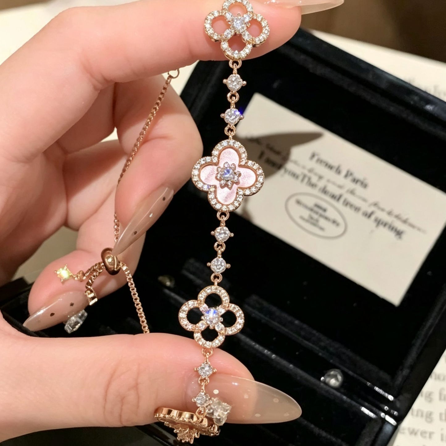 Pink Clover Adjustable Light Luxury Design Bracelets