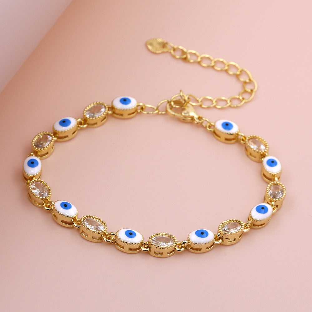 Heart-shaped Devil's Eye Zircon Micro Inlaid Electroplated Dripping Oil Fashion Bracelet