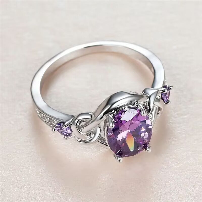 Inlaid Purple Princess Oval Winding Source Ring