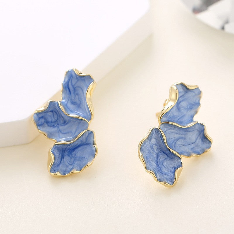 Summer Stylish Flower Sier Pin Sweet High Sense Design Petal Earrings