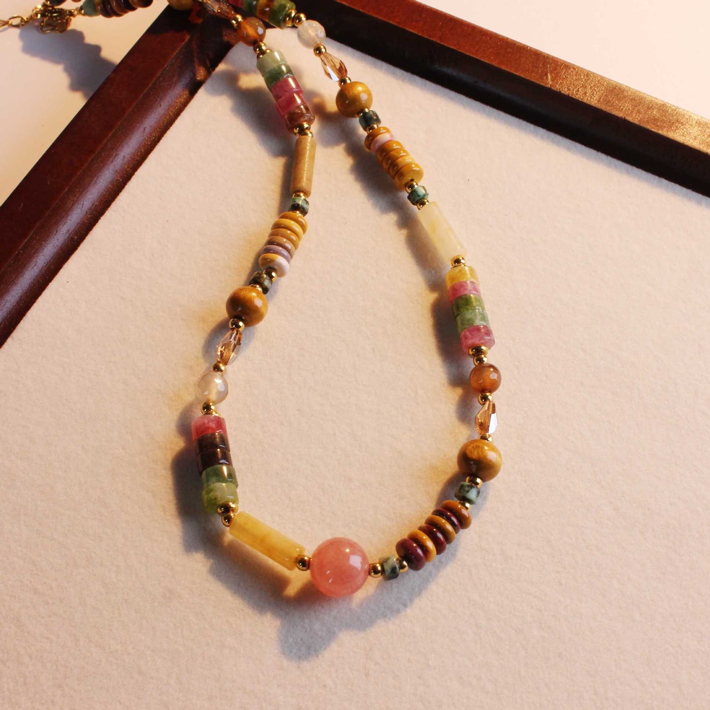 Beaded Weave Fashionable Tourmaline Pink Beads Artistic Sweater Necklace