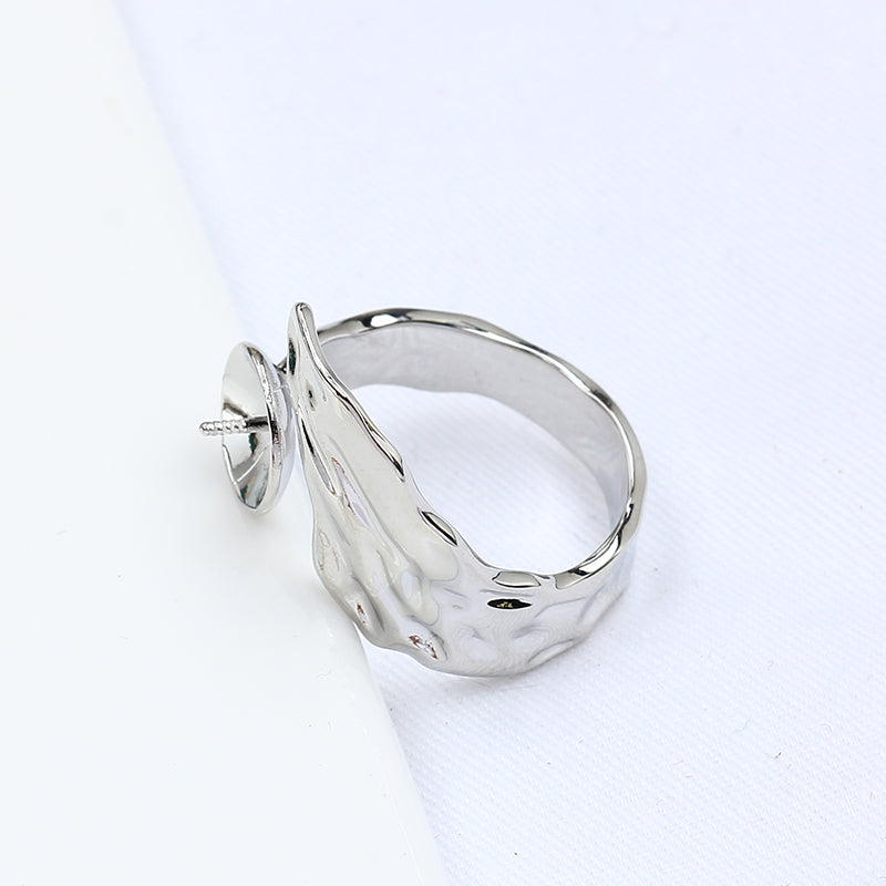 Women's Gold Injection Plating Color Retaining Leaf Zircon Pearl Eardrop Frame Ring