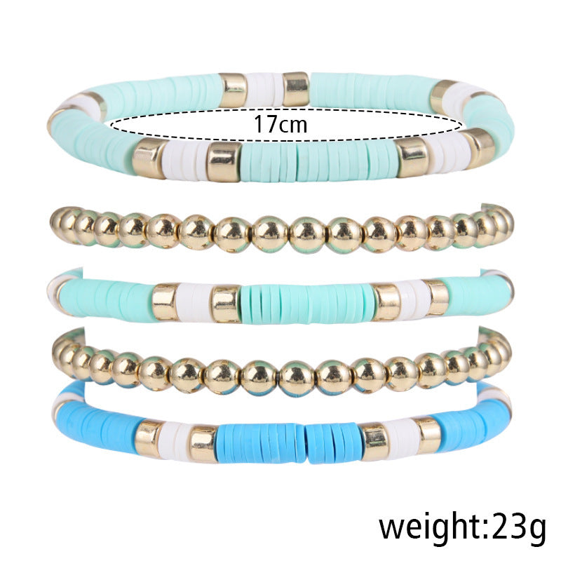 Women's & Men's Simple Polymer Clay Round Beads Suit Retro Bracelet