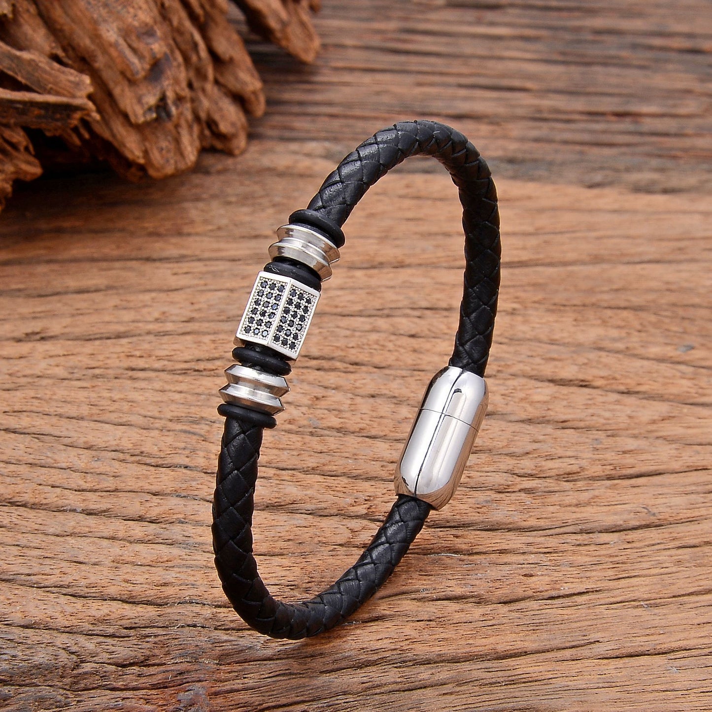 Simple Handmade Woven Leather String Stainless Bracelets