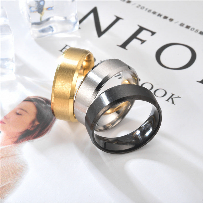 Men's Matte Double Bevel Stainless Steel Glossy Rings
