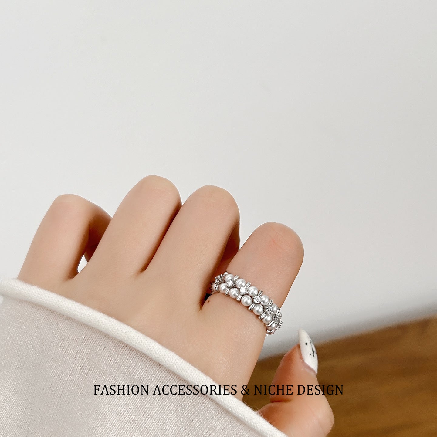 Light Luxury Micro Inlaid Zircon Pearl With Elastic High Sense Rings