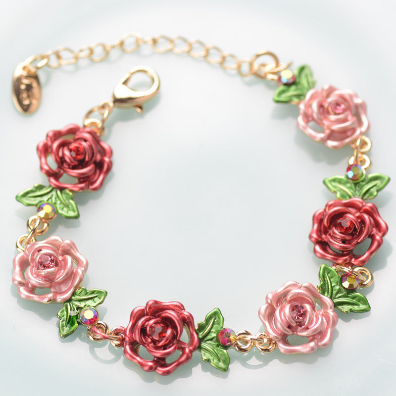 Women's Cloisonne Rose Exaggerated Flower Accessories Retro Bracelets