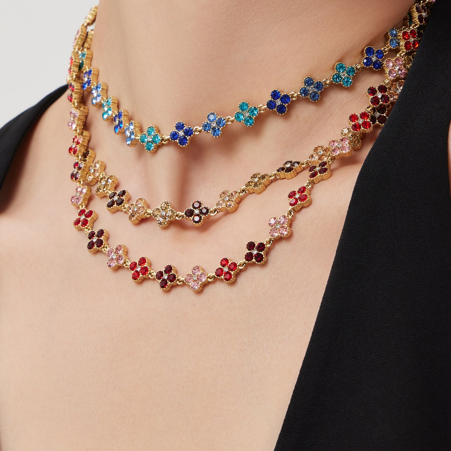 Elegant Color Inlaid Zircon Petal Clover Fashion Lady Jewelry Set