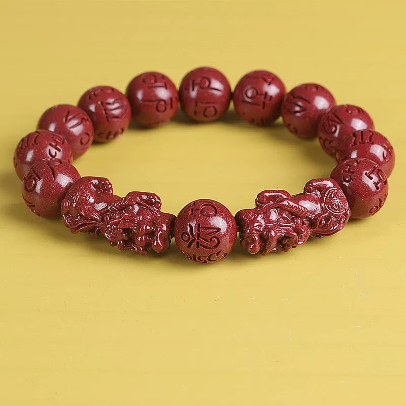 Women's & Men's Gold Sand Mantra Double Cinnabar Life Bracelets