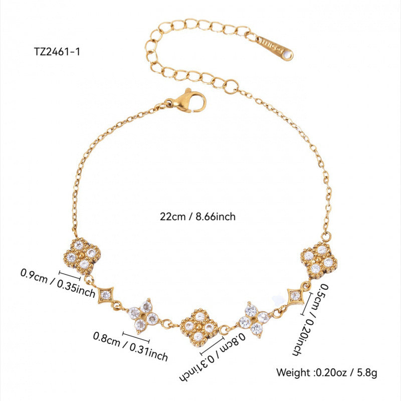 Sweet Diamond Mounted Colorful Lucky Four-leaf Flower Female Minority Simple Bracelet