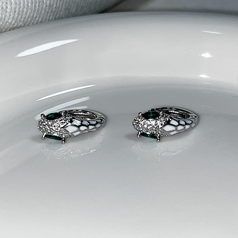 Small Super Shiny Colorful Green Eyes Snake Niche Hot Ear Stud Earrings