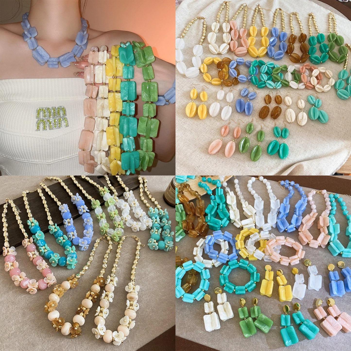 Shadow Flower Beaded Female Summer Dopamine Sweet Jewelry Set