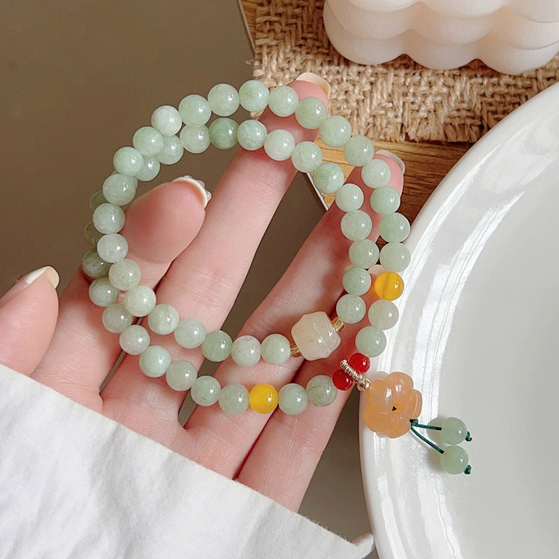 Jade Flower Female Chinese Retro Style Multi Ornamental Bracelet