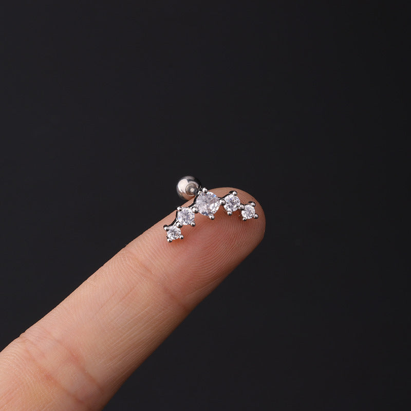 Stainless Steel Piercing Zircon Ear Bone Popular Screw Twist Ball Stud Earrings