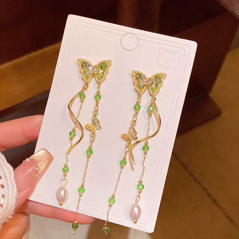 Sier Needle Zircon Pearl Advanced Fashion Bowknot Retro Earrings
