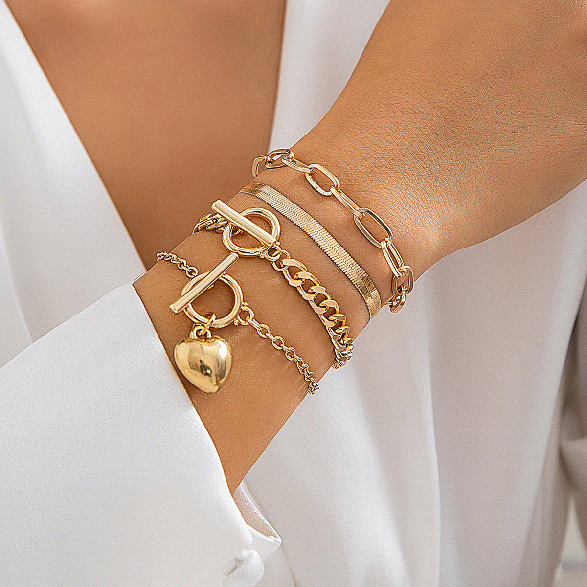 Chain Hip Hop Geometric Heart Shape Punk Sweet Bracelet
