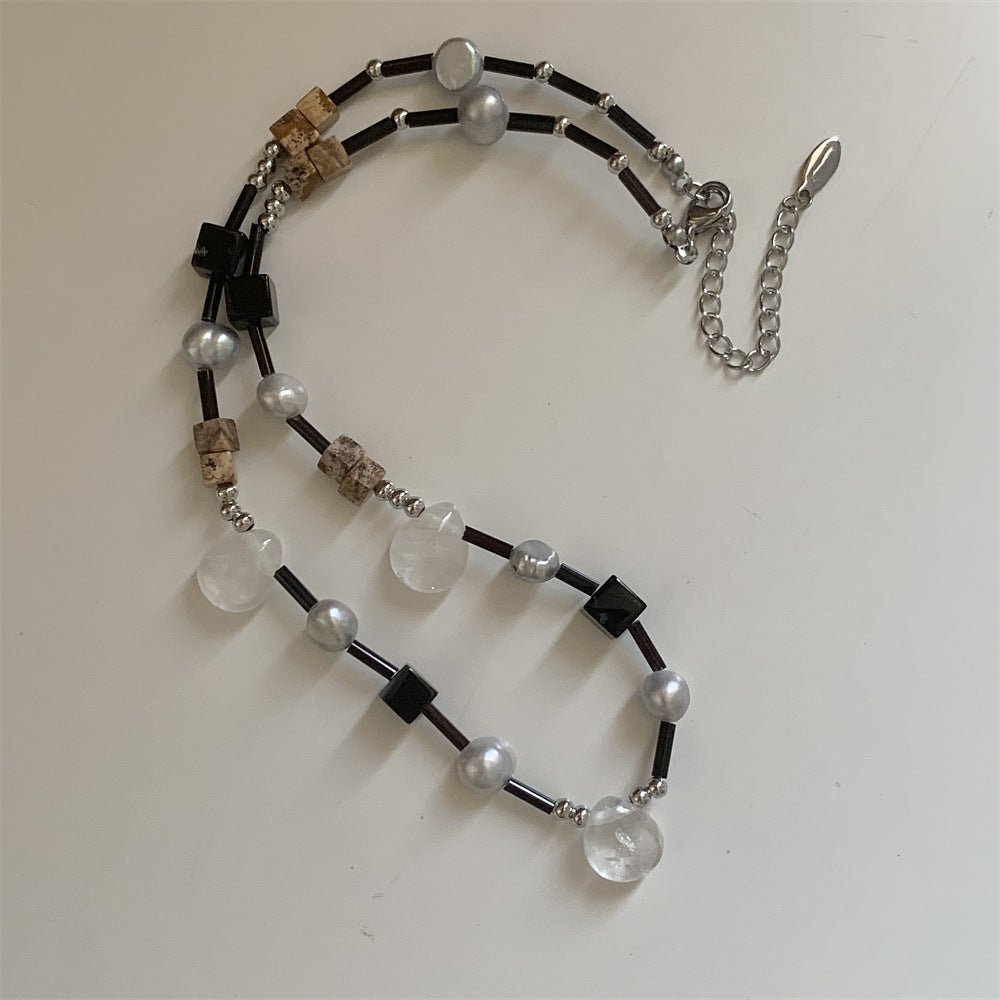 Dark Handmade Advanced Stitching Pearl Water Drop Natural Necklace
