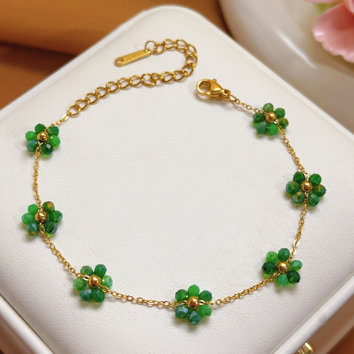 Bohemian Beaded Handmade Small Flower Micro Glass Bead Titanium Jewelry Set