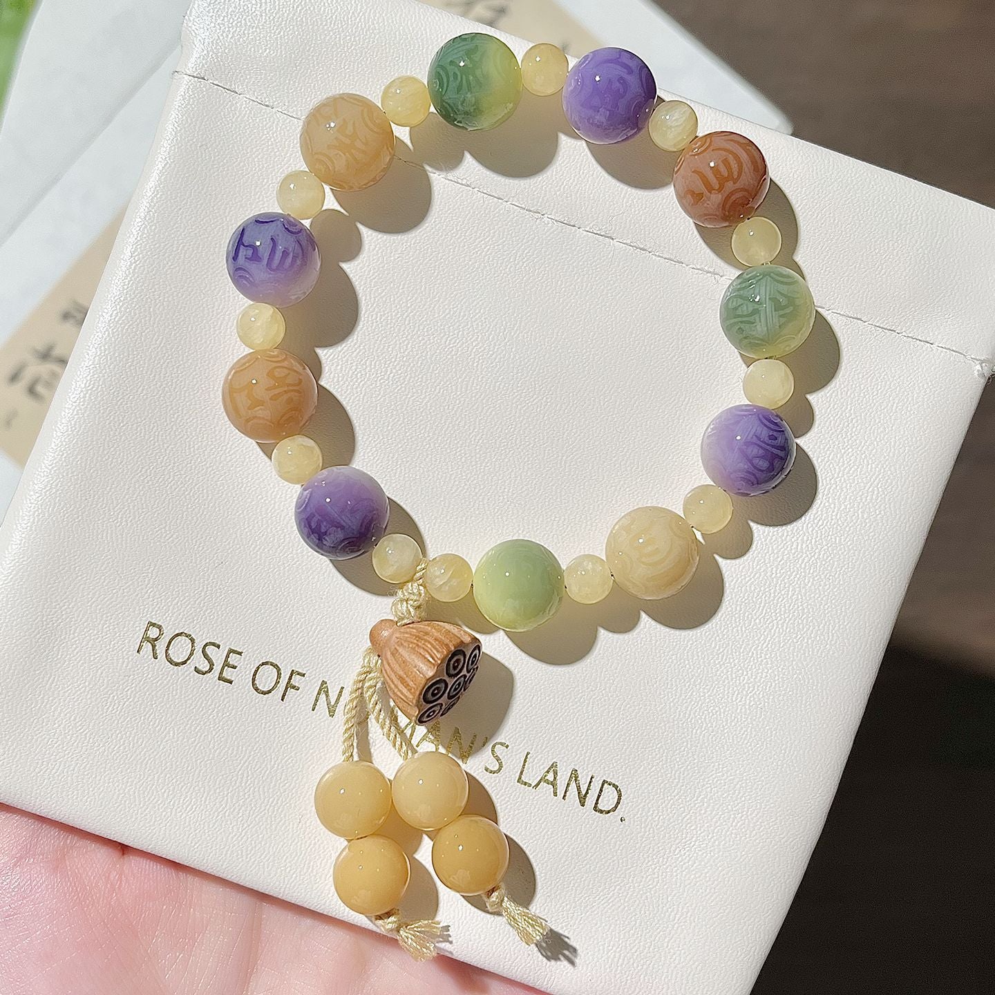 Lotus Each Big Green Sandalwood Water Plants Agate Bracelets