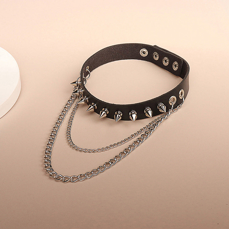Punk Rock Gothic Rivet Pointed Nail Leather Personality Metal Chain Collar