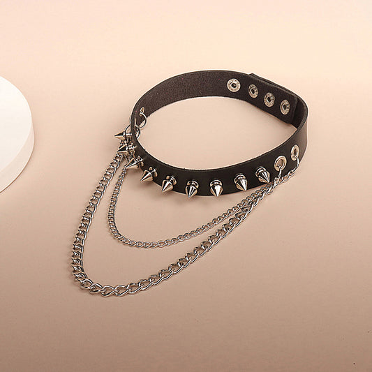 Punk Rock Gothic Rivet Pointed Nail Leather Personality Metal Chain Collar