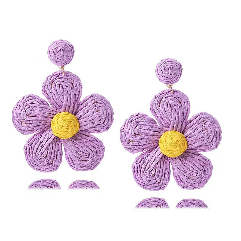 Attractive Raffia Flower Fashion Petals Hand-woven Stud Earrings