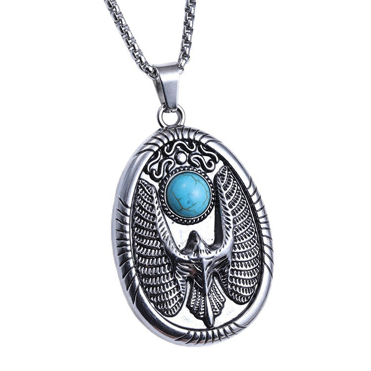 Retro Fashion Turquoise Flying Eagle Disc Necklace