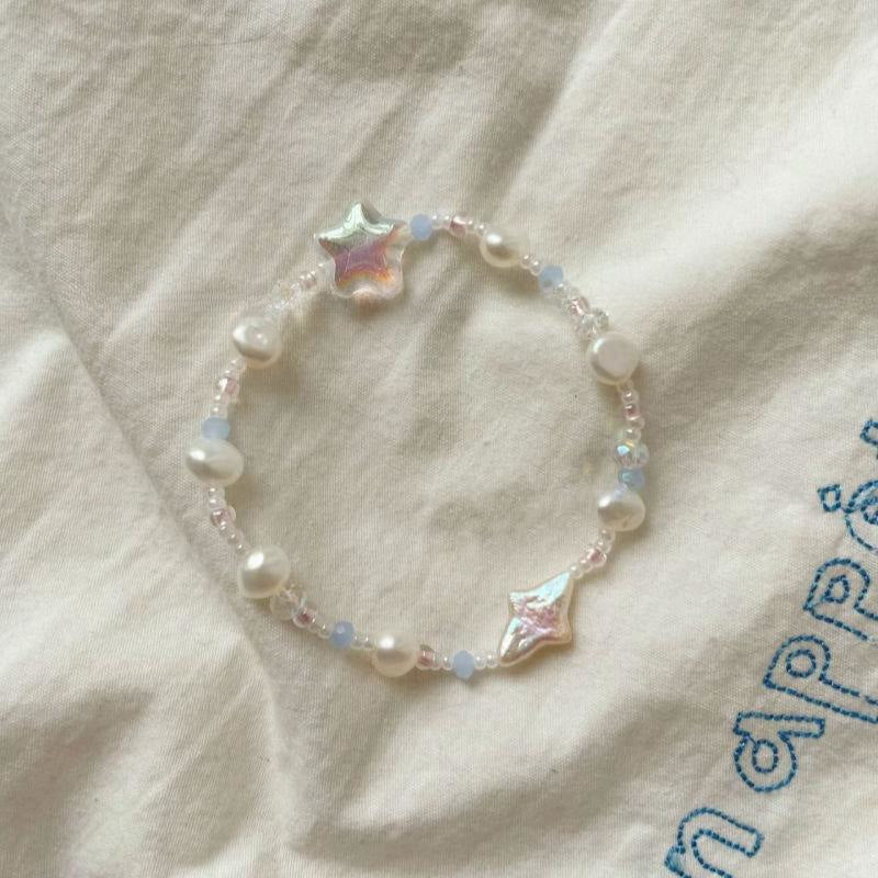 Blue White Five-pointed Star Shell Beaded Bracelet