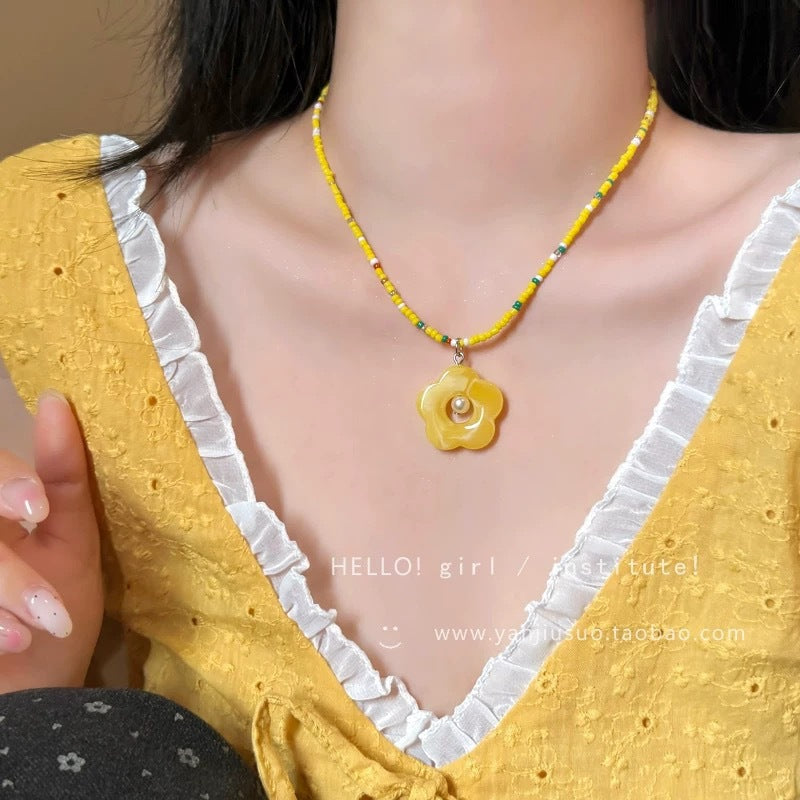Colorful Flower Beads Stringed Female Sweet Cute Necklace