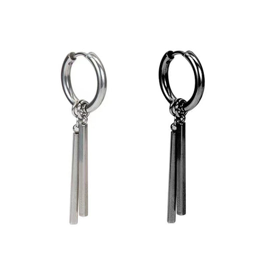 Men's Stainless Steel Double Stick Rectangular Long Bar Niche High Sense Earrings