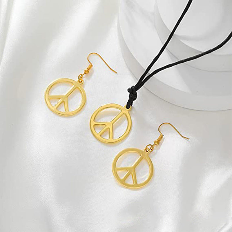 Simple Personality Round Peace Sign Fashion Jewelry Set