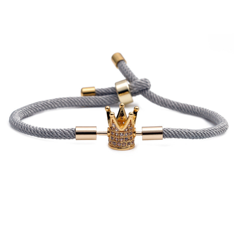 Women's Colorful Woven Red Milan Rope Adjustable Crown Bracelets