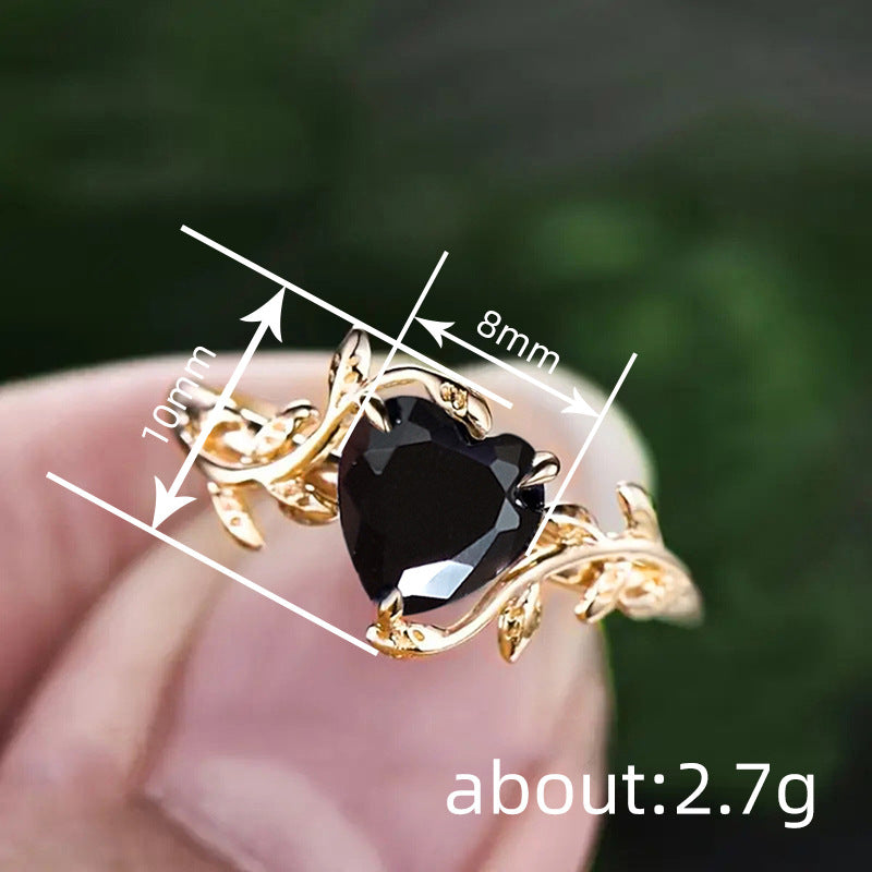 Shi Sweet Cool Wind Thorn Black Heart Female Leaves Rings