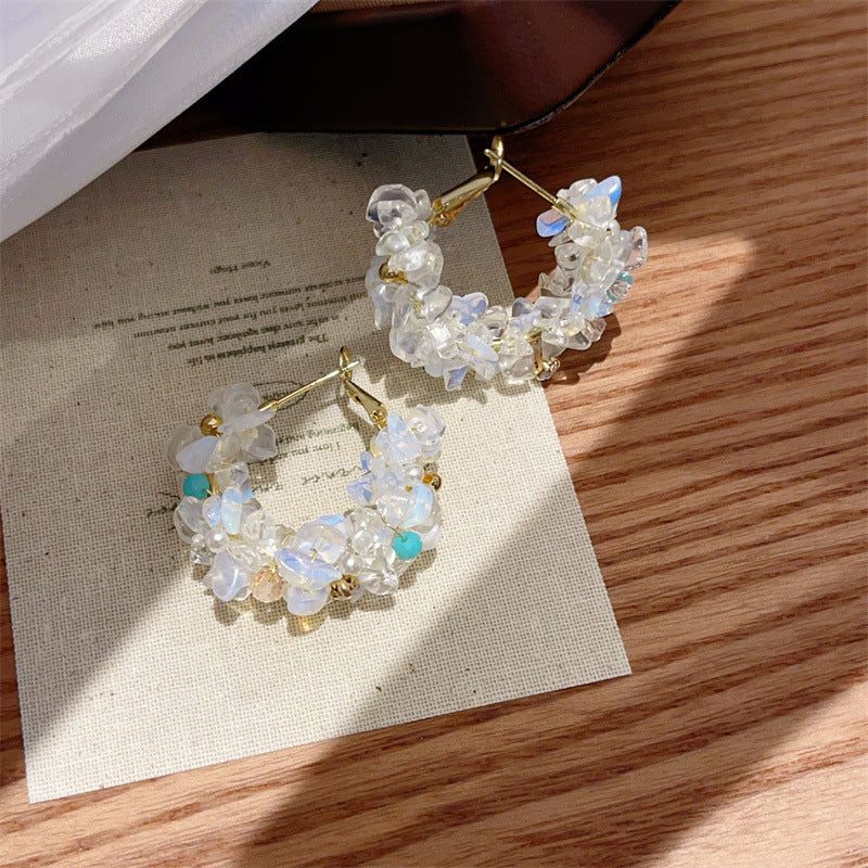 Gravel Zircon Shaped Female Niche White Earrings