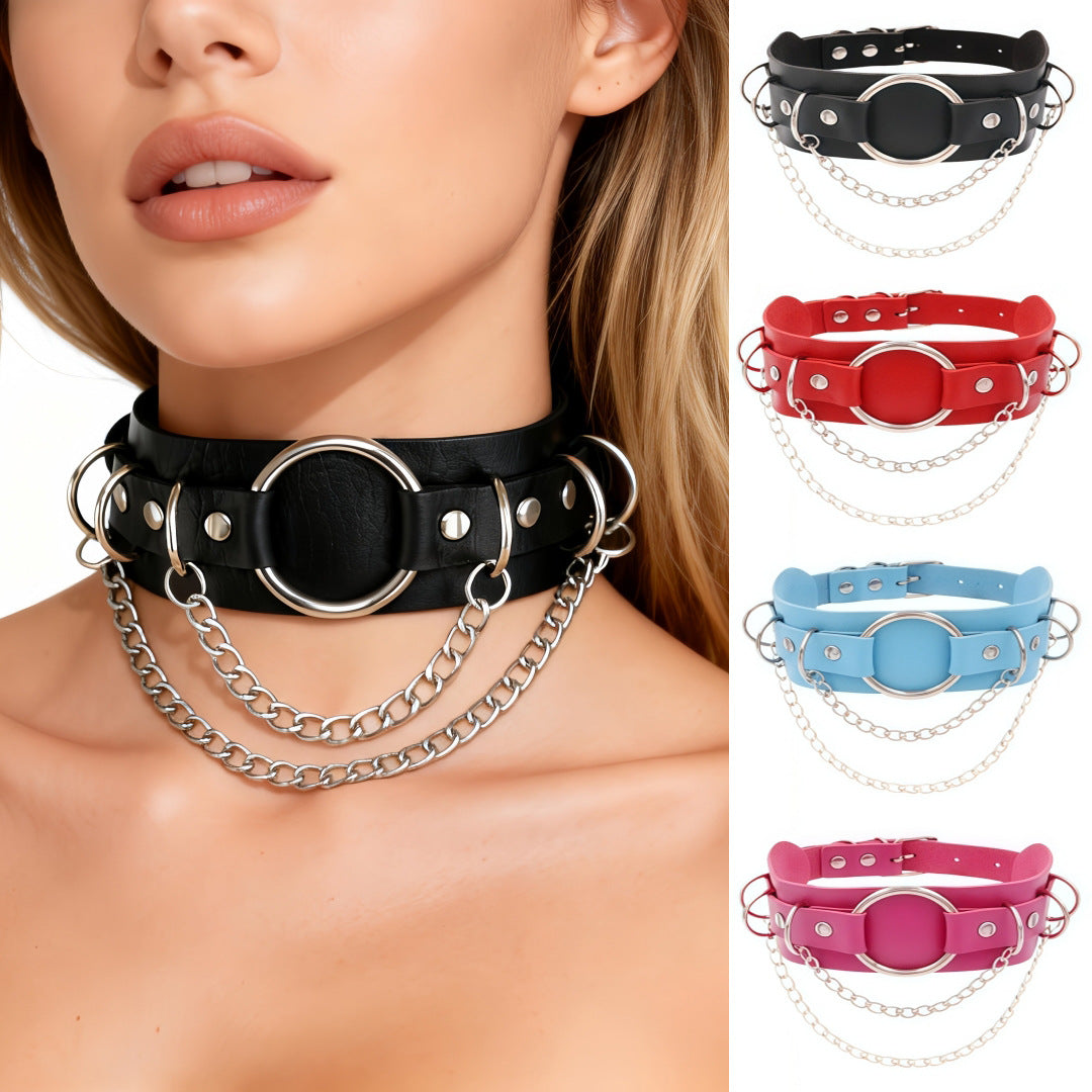 Protection Leather Punk Double Layer O-shaped Necklaces