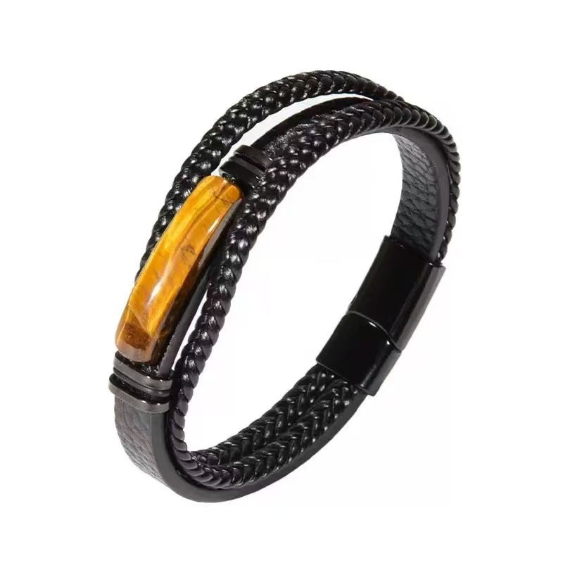 Men's Rope Leather Stone Magnetic Buckle Bracelets