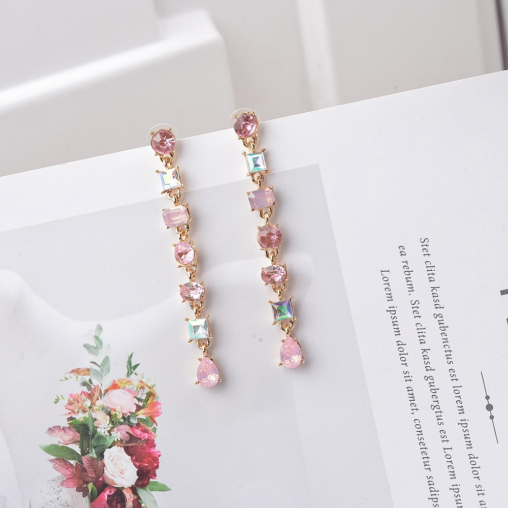 Crystal Small Fresh Long Tassel Fashionable Earrings