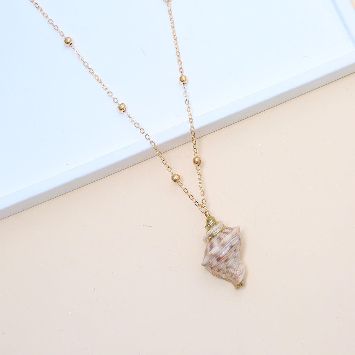Ball Bead Chain Natural Shell Electroplated Necklace