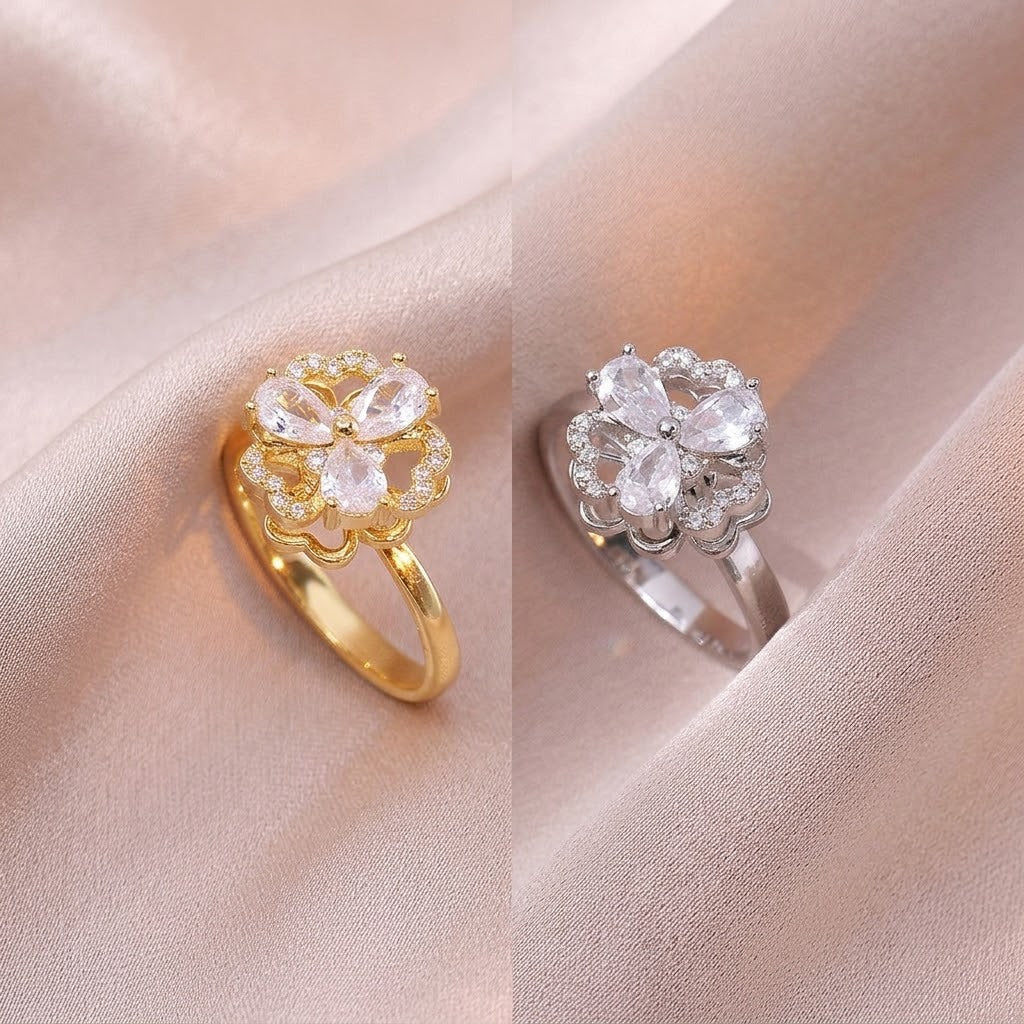 Female Flower Rotating Zircon Temperament Temperamental Cold Style Ring
