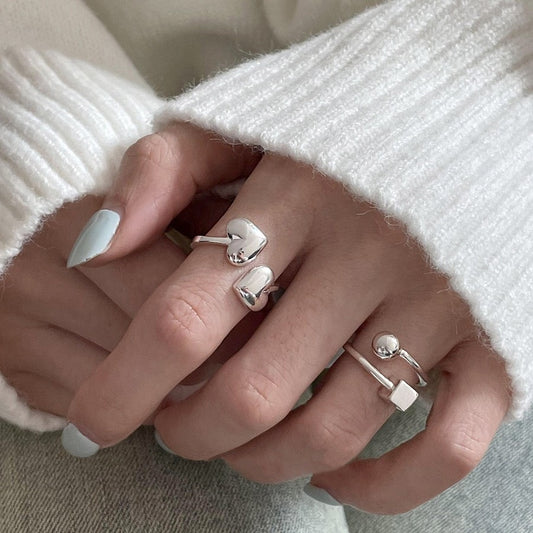 Women's Simple Square Ball Open Versatile Twin Refined Personalized Ring