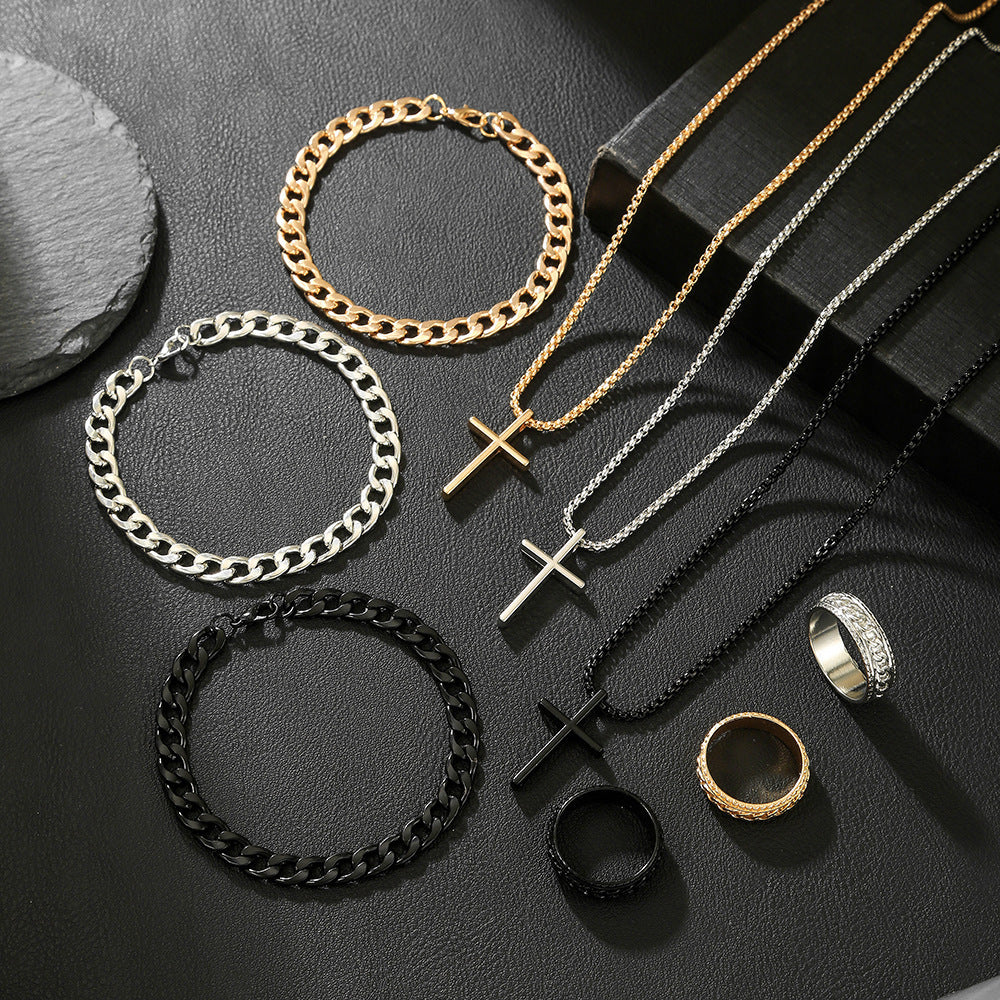 Slouchy Elegant Cross Chain Three Sets Jewelry Set