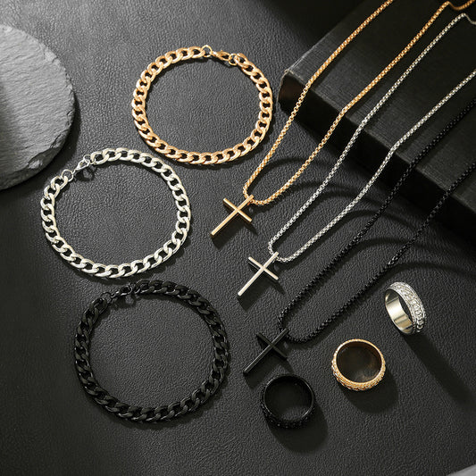 Slouchy Elegant Cross Chain Three Sets Jewelry Set