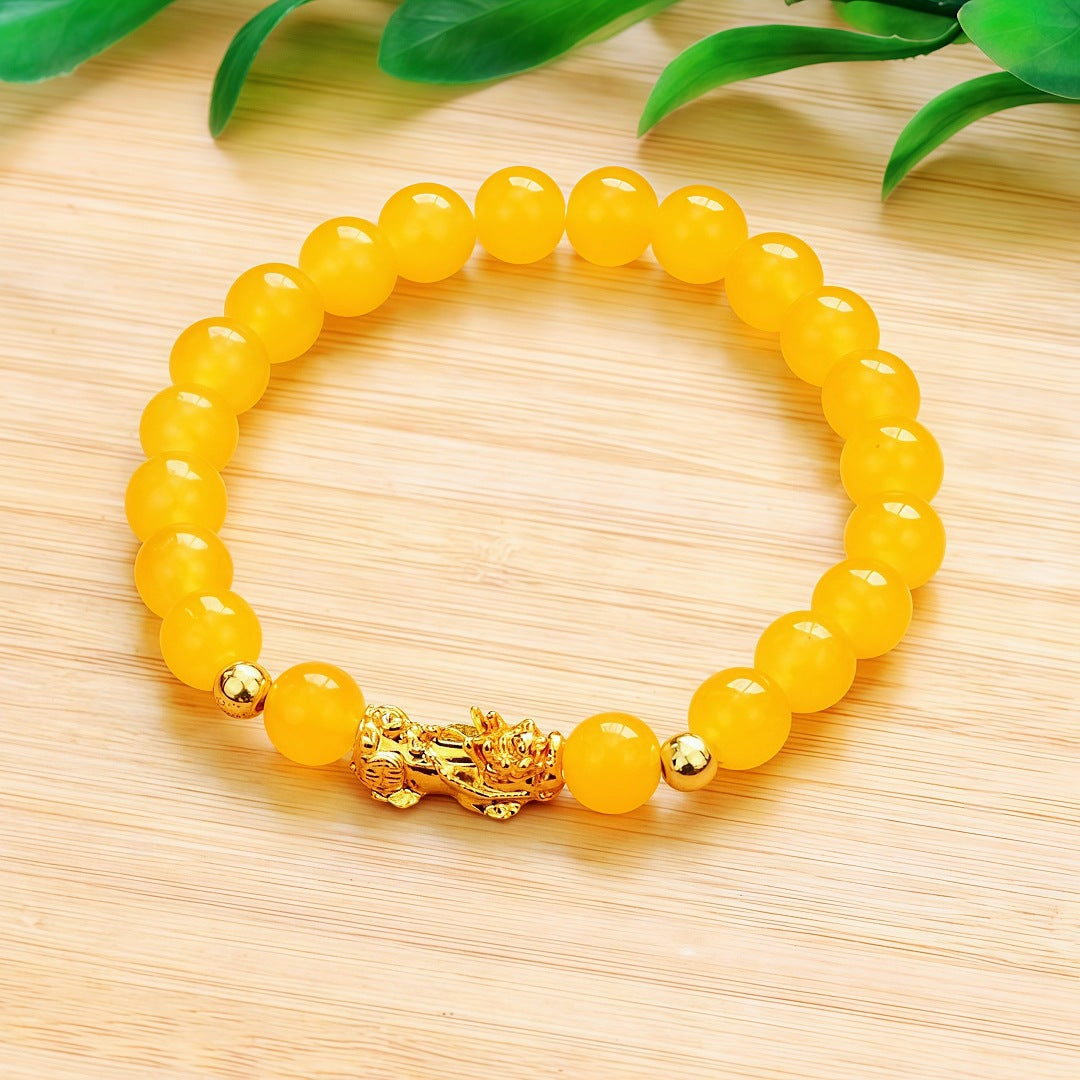 Jade Barrel Beads Gold Pi Longevity Bracelets