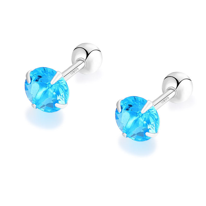 Sier Pure Female Summer Niche Design Zircon Blue Ear Bone Stud Earrings