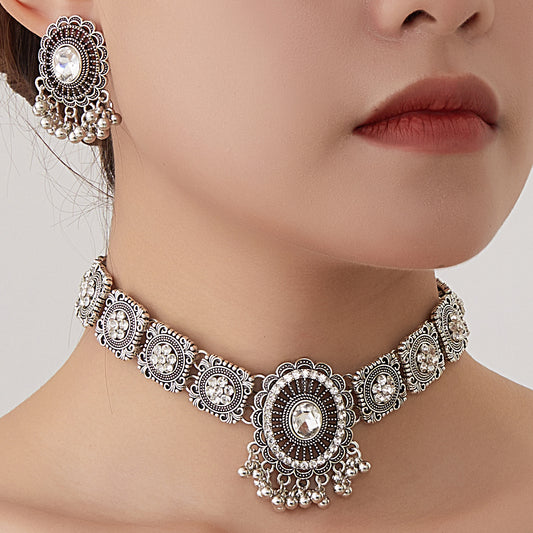 Indian Style Drop-shaped Diamond Beads String Jewelry Set