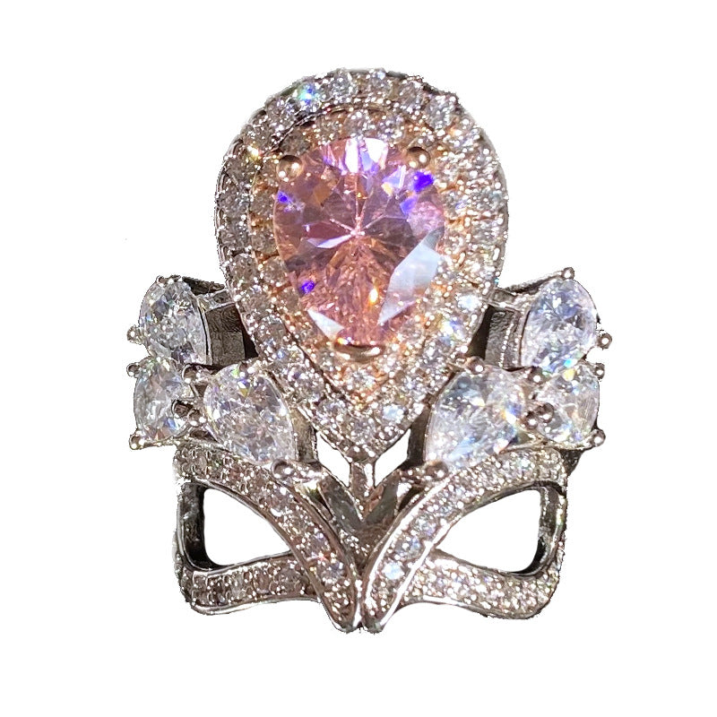 High-grade Real Gold Full Diamond Two-color Colored Ring