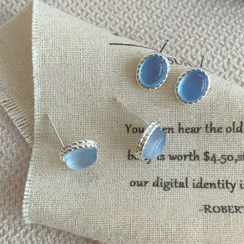 Blue Ear Fashionable Geometric Ellipse Niche Stud Earrings