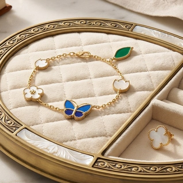 Women's Blue Butterfly Light Luxury Fashion Flower Design Agate Bracelet