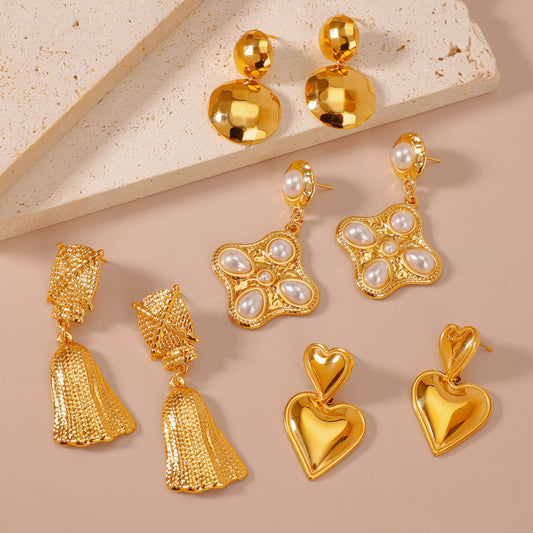 One Large Small Overlapping Stainless Steel Eardrops Gold Rings