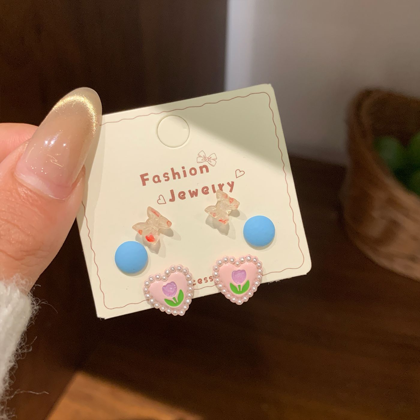 Dopamine Cartoon Heart-shaped Bow Flower Earings Female Sweet Cute Stud Earrings